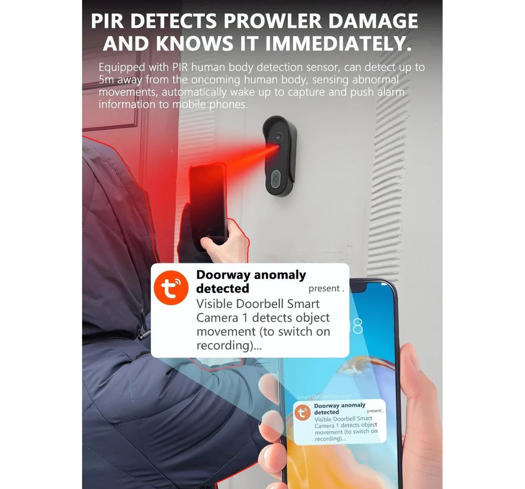 Basec BAS92DP Wireless Tuya Door Phone + APP – HD Camera, Two-Way Audio and Motion Detection